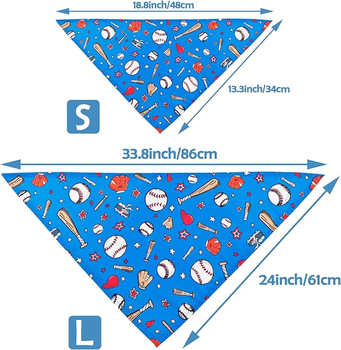 7 PCS Baseball Dog Bandanas for Small Dogs Kittens 18 Inch Polyester Dog Bandana for Puppy Doggy XS Scarves Game Day Grooming S