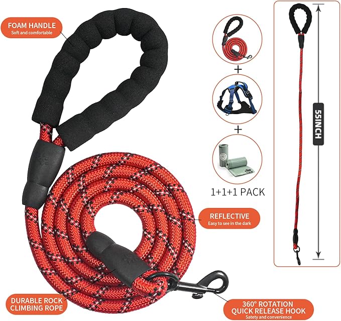 Dog Harness, No-Pull Pet Breathable Harness, Adjustable Soft Padded Dog Vest with 2 Leash Clips, Reflective No-Choke Pet, Easy Control Handle for Large Dogs, Blue, S