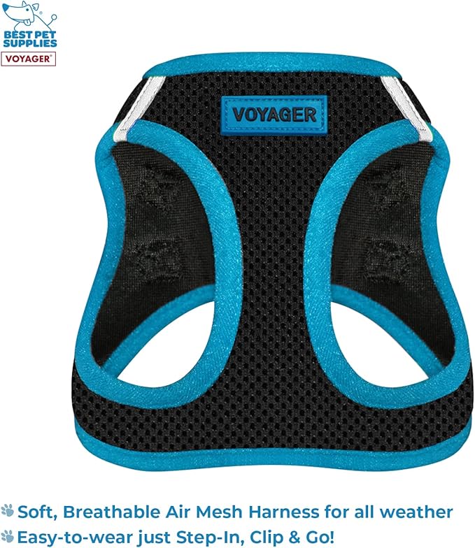 Voyager Step-in Air All Weather Mesh Harness and Reflective Dog 5 ft Leash Combo with Neoprene Handle, for Small, Medium and Large Breed Puppies by Best Pet Supplies - Blue, Medium