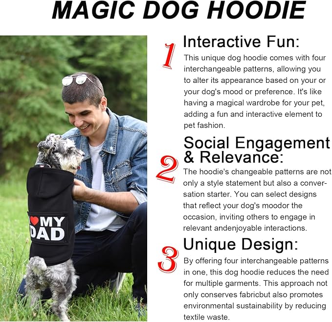 GreenJoy Magic Dog Sweater with 4 Interchangeable Patterns - Dog Hoodie Cold Weather Dog Coat Hooded Sweatshirt for Puppies,Cats, Small Medium Large Dogs (Black (Letter Print A), Large)