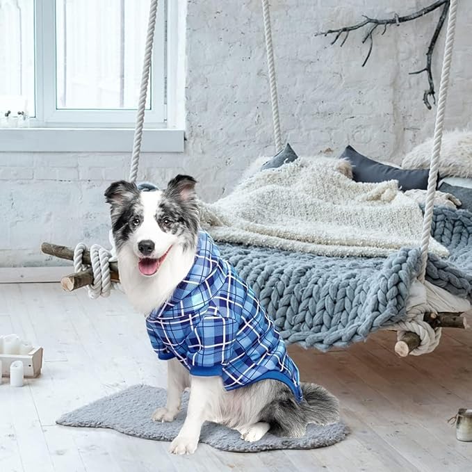 EXPAWLORER Plaid Dog Hoodie - British Style Warm Dog Sweater Shirt with Leash Hole,Pitbull Clothes Outfits,Winter Coat Apparel for All Breeds Puppy Girl Boy-Cat Apparel