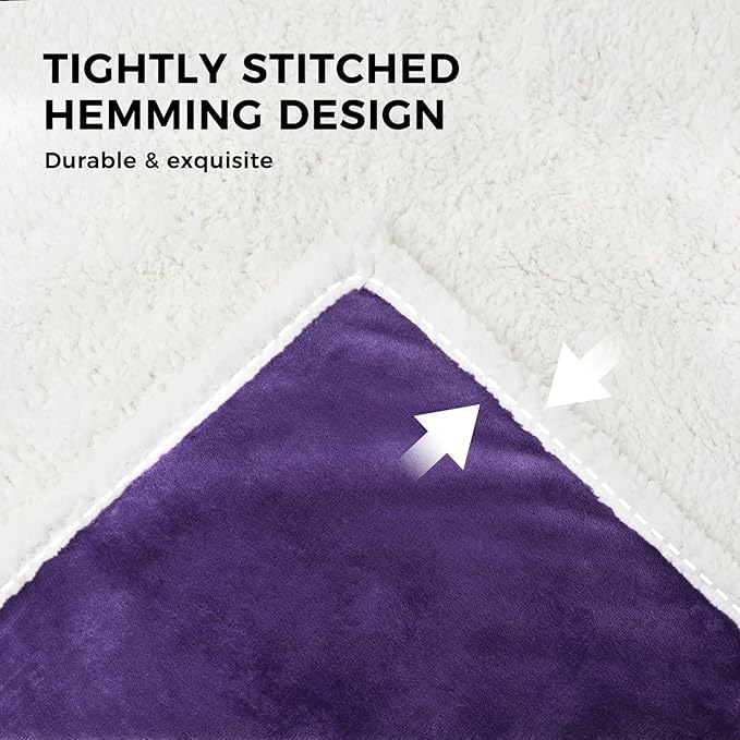 Luciphia Waterproof Blanket for Large Dogs Liquid Proof Furniture Protector Washable Pet Reversible Bed Cover for Couch Soft Sherpa Fleece Cat Blanket for Small Medium Purple White X-Large（85" x 57"）