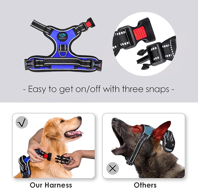PHOEPET No Pull Dog Harness Medium Reflective Front Clip Vest with Handle,Adjustable 2 Metal Rings 3 Buckles,[Easy to Put on & Take Off](XL, Royal Blue)