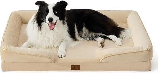 Bedsure Orthopedic Dog Beds Large Sized Dog - Washable Large Dogs Bed Waterproof, Big Comfort Pet Couch with Washable Removable Cover, Supportive Foam Pets Sofa with Nonskid Bottom, Light Khaki
