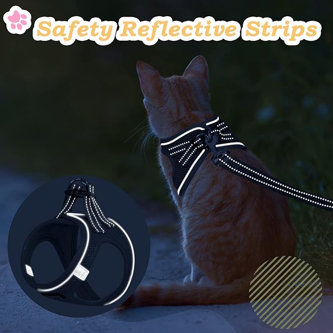 Cat Harness and Leash Escape Proof,Adjustable Soft Mesh Kitten Vest Harness for Walking Reflective Pet Harness for Cat Small Dogs Puppy