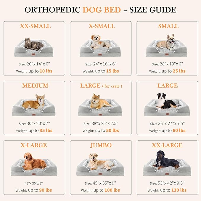 Comfort Expression Small Dog Beds Waterproof Orthopedic Foam Sofa Beds for Small Dogs Comfy Pet Bed with Washable Removable Cover & Non-Slip Bottom(XX-Small,Grey White)