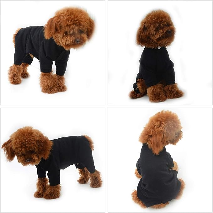 Lovelonglong Four Feet Dog Lightweight Pajamas, Pure Cotton Dog Jumpsuits 4 Legs Dog Onesies T-Shirt Stylish PJS Puppy Costume for Large Medium Small Dogs Black XXL