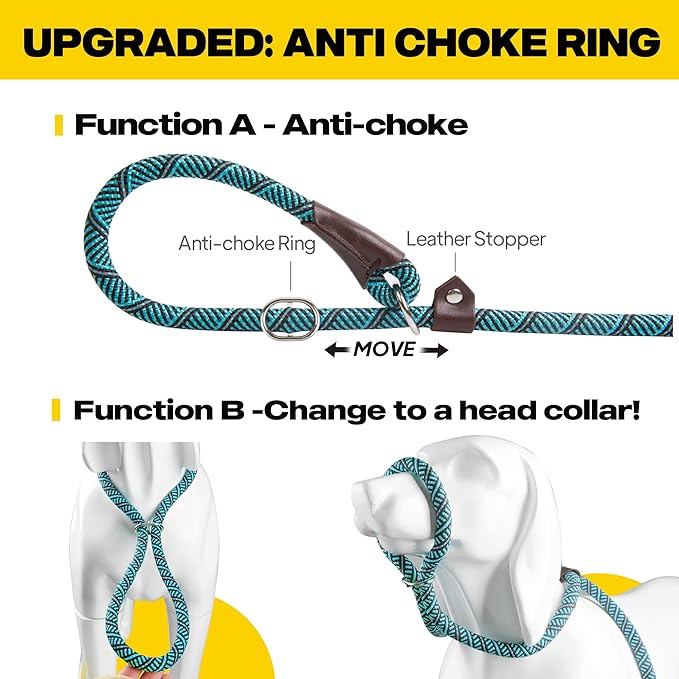 Fida Slip Leads for Dogs, 4 FT x 1/2" Heavy Duty Comfortable Strong Rope Leash for Large, Medium Dogs, No Pull Pet Training Leash with Highly Reflective, Blue