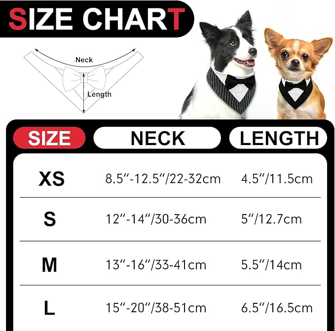 Cyeollo Wedding Bandana Collar With Bow Tie - Adjustable Tuxedo for Small Dogs, Pet Birthday Outfit, Costumes, Engagement Party Bandanas, Striped L