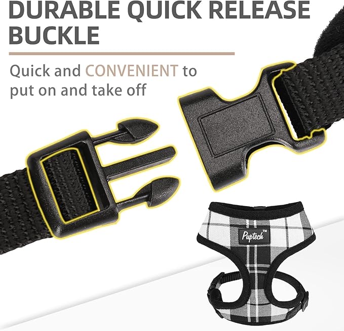 PUPTECK Soft Mesh Dog Harness and Leash Set Pet Puppy Cat Comfort Padded Vest No Pull Harnesses, Black&White, M