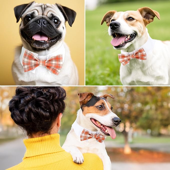 Segarty Dog Bow Tie, Adjustable Orange Plaid Bowtie Collar for Dogs, Medium Dog Neck Tie Tuxedo Comfortable Cotton Boy Pets Grooming Accessories for Formal Wedding Holiday Birthday Gift Party