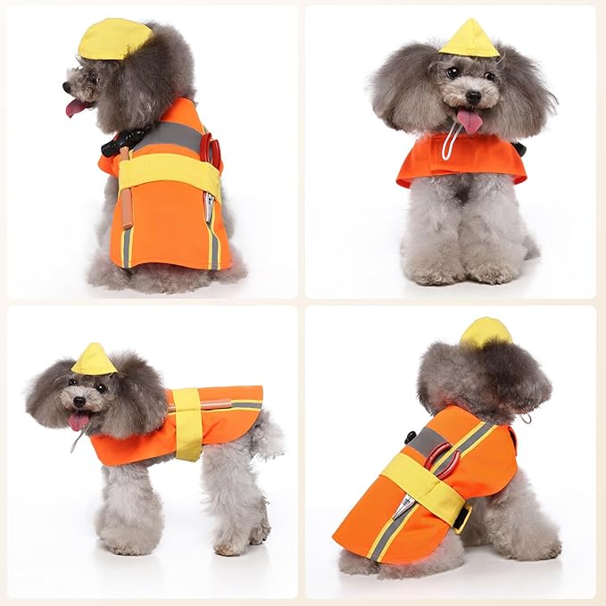 Adorable Dog Costume, Dog Reflective Vest Construction Worker Clothes, Wear-Resistant Pet Apparel for Medium Dogs (Orange)