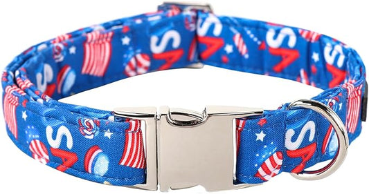 Lionet Paws Dog Collar, Comfortable Cute American Collar with Metal Buckle for Male Female Dogs, July of 4th, Large, Neck 16-24 inches