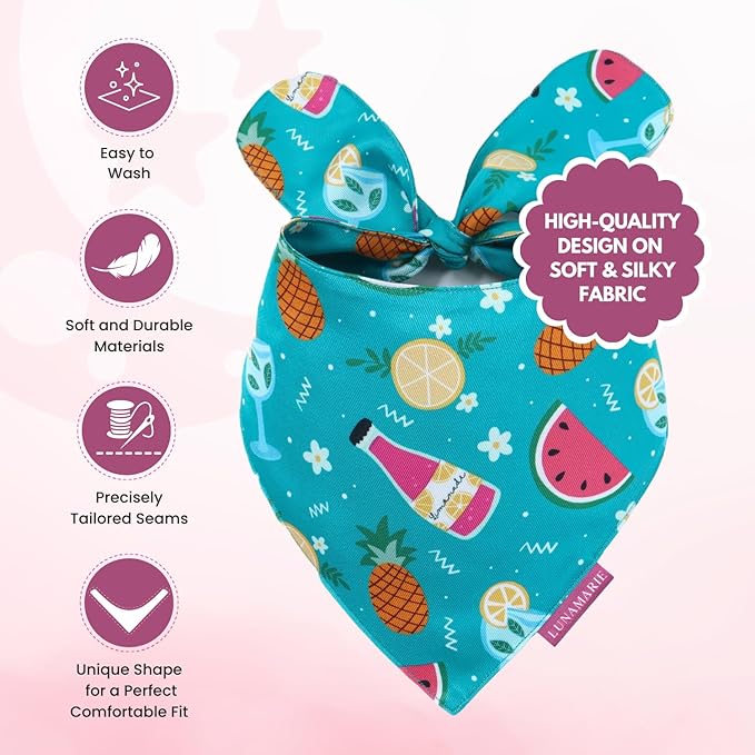 Luxury Pet Birthday Bandanas -Premium & Silky Poly Fabric | 100% Handmade | Custom Shape Dual Layered (Sippin' Poolside, Small)