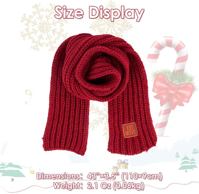 SlowTon Dog Knitted Scarf, 2 Pack Dog Warm Bandanas, Christmas Winter Holiday Decoration Scarf for Small Medium Large Dogs (Red, Green)