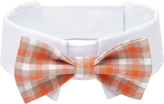 Segarty Dog Bow Tie, Adjustable Orange Plaid Bowtie Collar for Dogs, Medium Dog Neck Tie Tuxedo Comfortable Cotton Boy Pets Grooming Accessories for Formal Wedding Holiday Birthday Gift Party