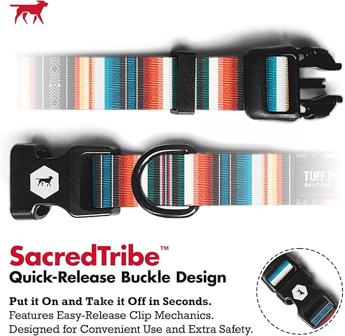 Tuff Pupper Premium Adjustable Dog Collar for Extra Large Boy & Girl Dogs, Stylish Pattern Collars Designed in USA, Quick Release Buckle, SacredTribe Print, XL (1.25 Inch Wide x 20-30 Inch Neck)