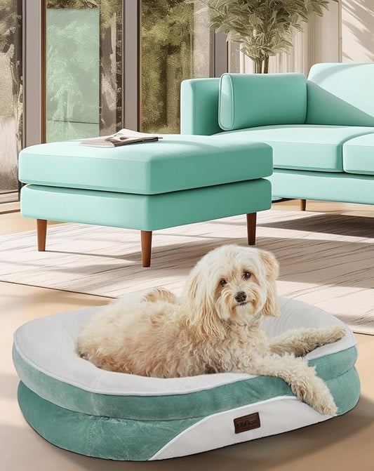 OhGeni Orthopedic Dog Couch Medium Sized Pet Beds for Fathers Gifts with Comfort Foam Support, Soft Indestructible Fabric, Machine Washable Waterproof Removable Cover, 28-Inch (Turquoise)