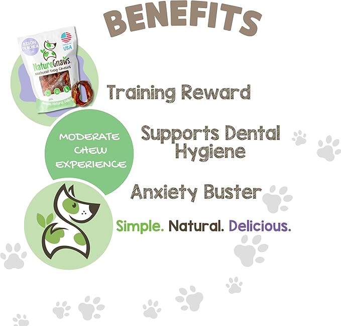 Nature Gnaws USA Smoked Bison Trachea Rings for Dogs (1Lb) – Delicious Grain Free Long Lasting Chew - Premium Natural Dog Chew Bones - Rawhide Free