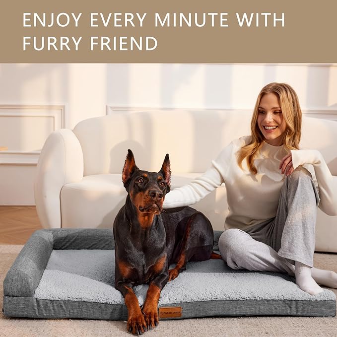 Patas Lague Orthopedic XXL Dog Bed for Extra Large Dogs 48''X30'', Waterproof L Shaped Big Large Pet Sofa Beds with Removable Washable Cover, Soft Comfortable Pet Couch Mat with Nonskid Bottom, Grey