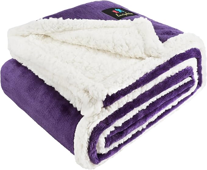 Luciphia Waterproof Blanket for Large Dogs Liquid Proof Furniture Protector Washable Pet Reversible Bed Cover for Couch Soft Sherpa Fleece Cat Blanket for Small Medium Purple White Medium（57" x 40"）