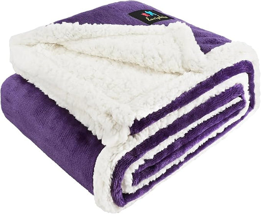 Luciphia Waterproof Blanket for Large Dogs Liquid Proof Furniture Protector Washable Pet Reversible Bed Cover for Couch Soft Sherpa Fleece Cat Blanket for Small Medium Purple White Medium（57" x 40"）