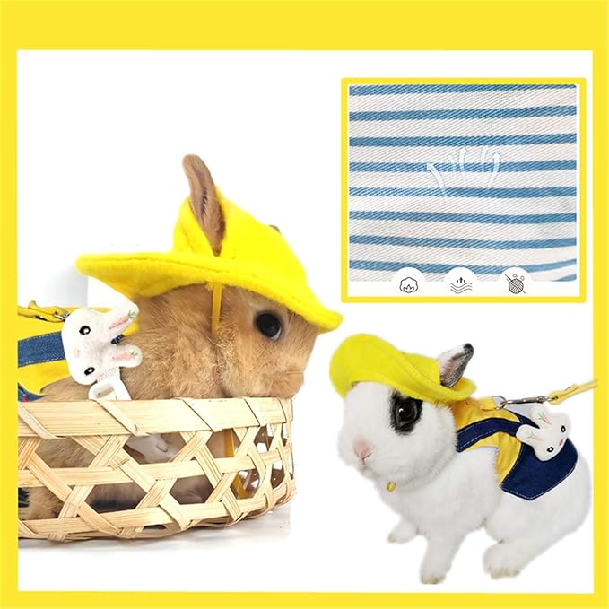 Guinea Pig Clothes,Soft Bunny Ferret Clothes with Pet Rabbit Harness and Leash Mini Hat Bag Cute Brooch for Kitten Small Animal Collars