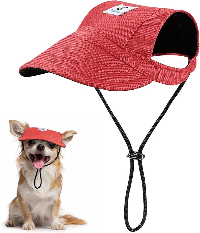 Pawaboo Dog Baseball Cap, Outdoor Pet Sport Sun Protection Baseball Cap Hat, Adjustable Travel Sport Hat Visor Sunbonnet Outfit with Ear Holes for Small Dogs Puppy, S, Red