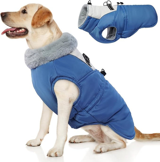 ROZKITCH Dog Jacket for Cold Weather, Dog Coat for Autumn Winter with Turtleneck, Pet Clothes with Adjustable Buckles, Soft Warm Pet Clothing with Reflective Strip for Medium Large Dogs Blue XL