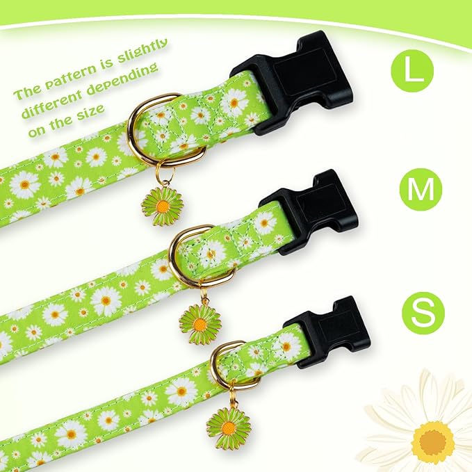 Cute Cotton Dog Collar for Boy and Girl Dogs Fresh Flower Pattern Puppy Collar for Small Medium Large Dogs Adjustable Flower Pattern Soft Pet Collar for Male Female Dogs