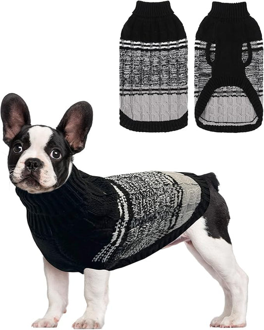 Mihachi Soft Warm Dog Sweater, Cold Weather Turtleneck Knitted Pullover Dog Clothes Costume with Leash Hole for Cats & Puppies, Black S