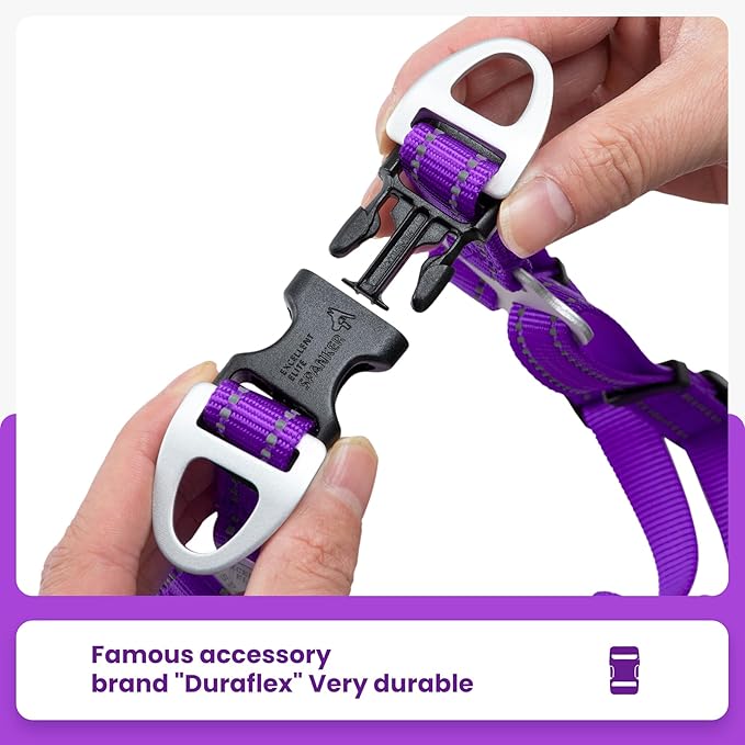 EXCELLENT ELITE SPANKER No Pull Dog Harness Adjustable Nylon Step-in Easy Pet Vest Chest Strap with Reflective and Leash Ring for Small Medium Large Breed Dogs Training Walking(Purple-L)