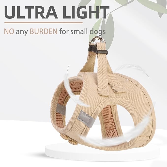 PUPTECK Dog Harness and Leash Set for Small Medium Dogs No Pull Step-in Soft Mesh Puppy Cat Vest Harnesses Reflective at Night, Denim Burlywood M