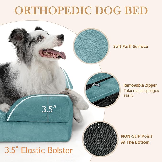 Comfort Expression Small Dog Beds Waterproof Orthopedic Foam Sofa Beds for Small Dogs Comfy Pet Bed with Washable Removable Cover & Non-Slip Bottom(XX-Small,Washed Blue)