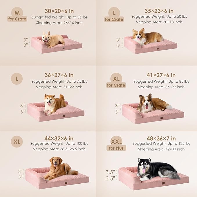 EHEYCIGA Memory Foam Dog Bed Medium Sized Dogs, Waterproof Dog Bed Orthopedic with Washable Removable Cover, Non-Slip Pet Bed Couch for Crate, 30x20x6 Inches, Pink