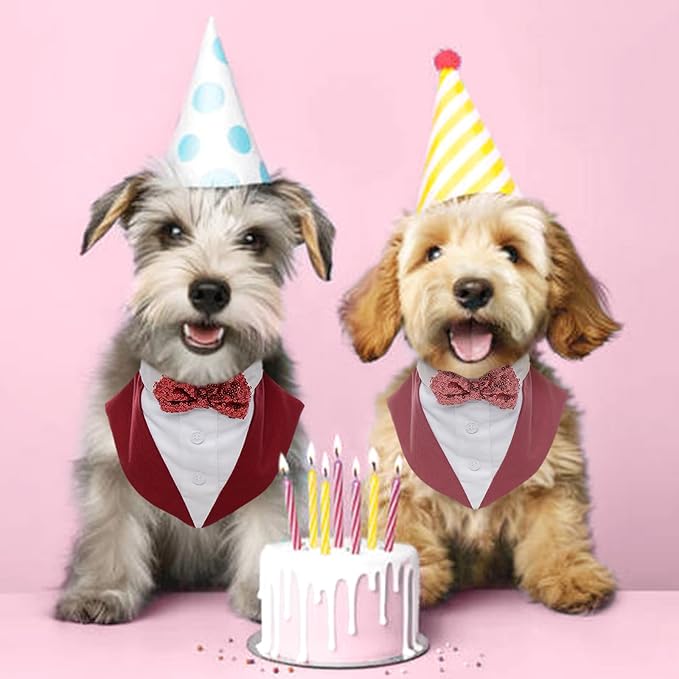 Kuoser Dog Tuxedo Dog Suit and Bandana Set, Dogs Tuxedo Wedding Party Suit, Doggy Prince Bow Tie Shirt Formal Pet Wedding Attire for Large Medium and Small Dogs Golden Retriever Samo Bulldogs