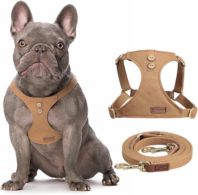 No Pull Dog Harness with Multifunction Dog Leash,Soft Adjustable No Choke Escape Proof Pet Harness Vest for Medium Dogs or Large Dogs,Khaki Camel,XS