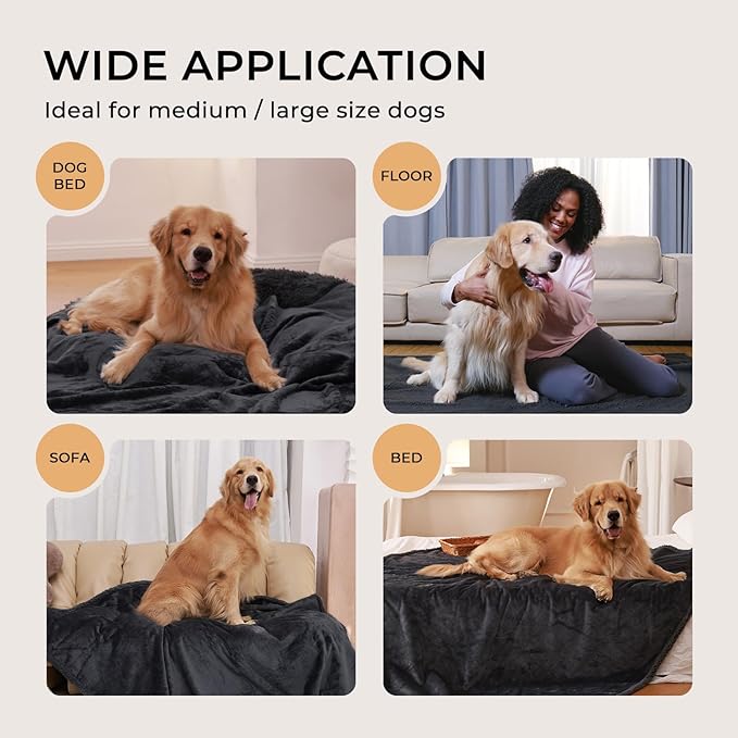 Luciphia Waterproof Blanket for Large Dogs Liquid Proof Furniture Protector Washable Pet Reversible Bed Cover for Couch Soft Sherpa Fleece Cat Blanket for Small Medium Grey Large（65" x 57"）