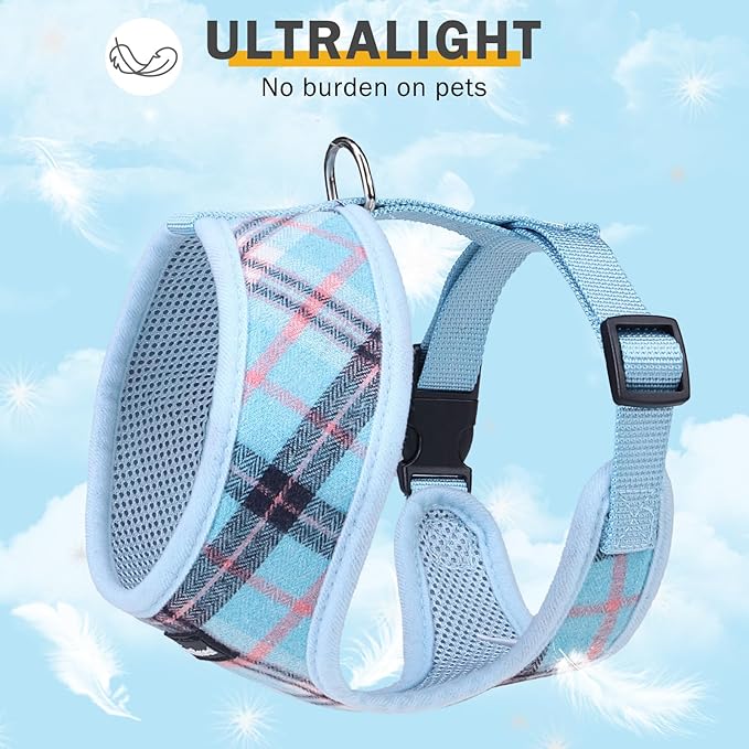 SCENEREAL Puppy Dog Harness with Leash Set for Small Medium Sized Dogs, Soft Mesh Step in Pet Harnesses and Leash, No Chock Plaid Adjustible No Pull Vest for Dogs Cats, Chihuahua,Bulldog (Blue S)