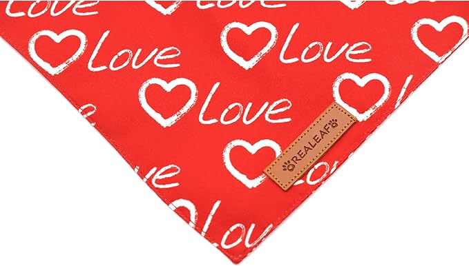 Realeaf Valentines Day Dog Bandanas 2 Pack, Reversible Love Pet Scarf for Boy and Girl, Premium Durable Fabric, Heart Bandana for Small Medium Dogs (Small)
