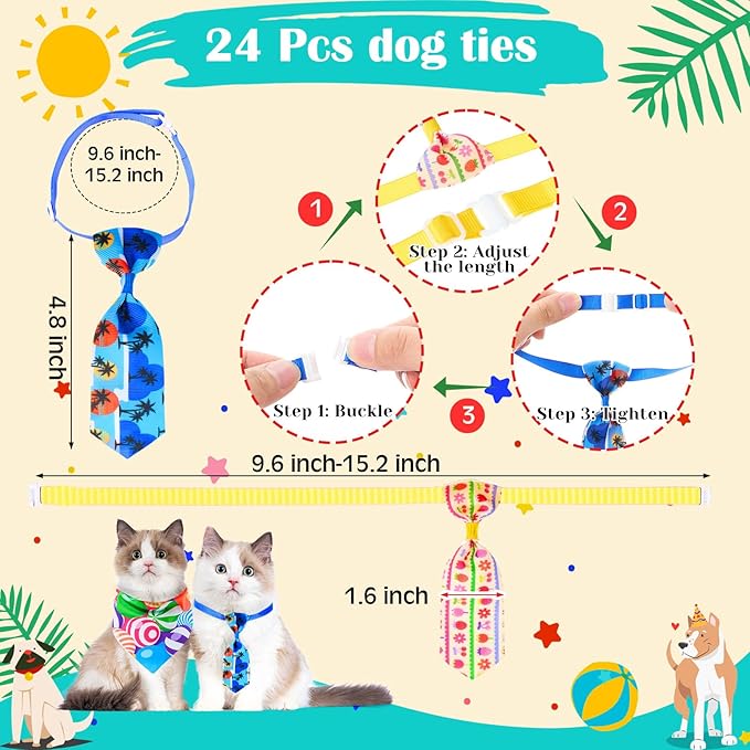 72 Pcs Dog Bandanas Tie Set Summer Bulks Pet Scarves with Fruit Floral Pattern Adjustable Cute Dog Triangle Scarfs Neck Ties for Holiday Birthday Accessories