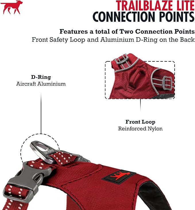 Tuff Pupper Lightweight Dog Harness for Walking | Front & Back Leash Clips | 4-Way Adjustable Fit | Reflective Trim | Easy On/Off Buckles | Lightweight & Breathable | No Pull Design (XS, Red)