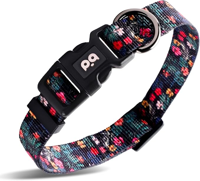 Dog Collar Cute Flower, Reflective Adjustable Basic Collars for Girl Female Small Medium Large Dogs Walking Running(X-Small,Black)