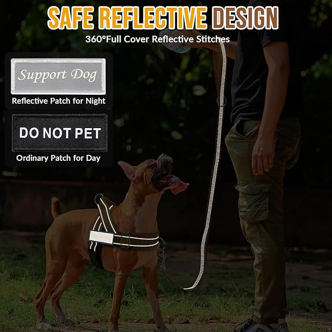 SlowTon No Pull Dog Harness - Heavy Duty Dog Harness and Leash Set for Medium Large Dogs, Reflective Tactical Harness with Soft Padded and Front Clip for Easy Walk and Training (Tan S)
