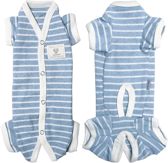 TONY HOBY Female/Male Pet Dog Pajamas Stripes 4 Legged Dog pjs Jumpsuit Soft Cotton Dogs Clothes(XL, Blue+White-Boys)