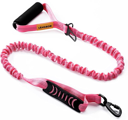 6FT Highly Reflective Heavy Duty Elastic Bungee Medium and Large Dog Leash Shock Absorbing with Comfortable Padded Handle and Traffic Handle Suitable for Training