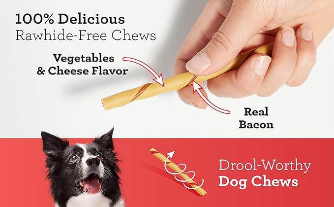Dreambone Twist Sticks with Real Bacon and Cheese Flavor 50 Count, Rawhide-Free Chews for Dogs (3 Pack)