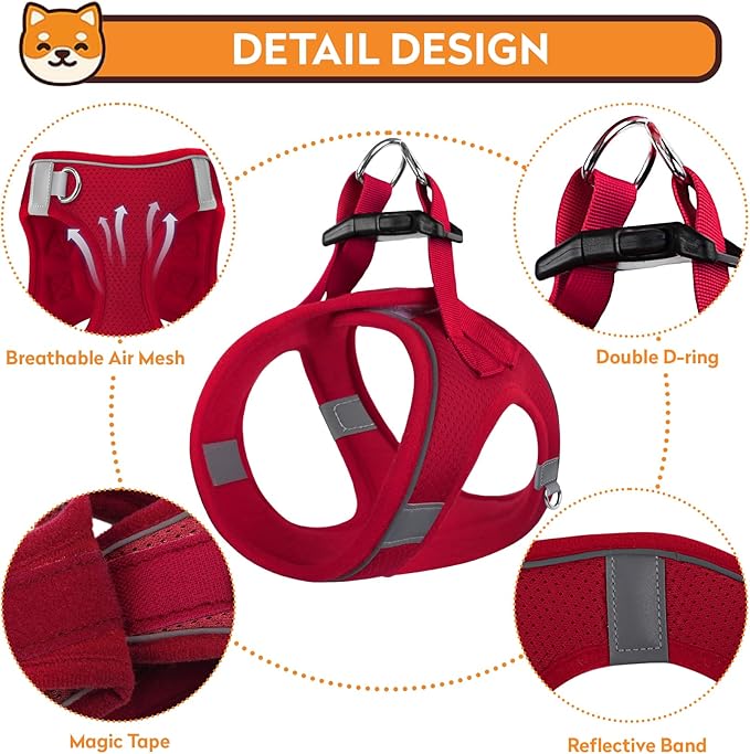 Dog Harness with Leash Set, No-Pull Step-in Reflective Pet Harness with 1 Leash Clips, Adjustable Soft Padded Easy Walk Dog Vest for Small Medium Large Dogs, Cats(Bright Red, XXXSmall)