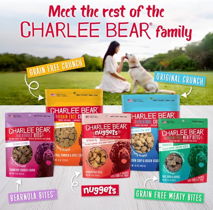 Charlee Bear Original Crunch with Liver Dog Treats, 16 oz (2-Pack) - Made in the USA Natural Training Treats for Dogs