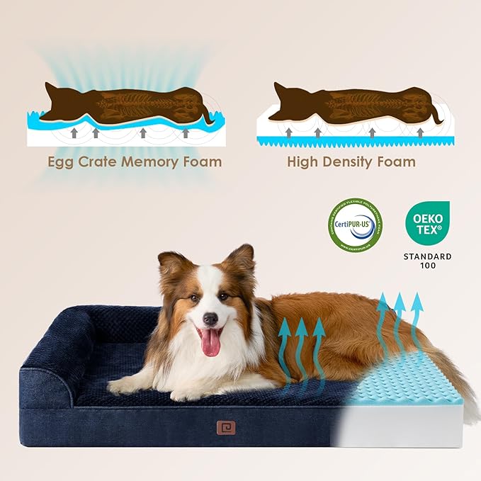 EHEYCIGA Memory Foam Dog Bed XLarge Sized Dogs, Extra Large Dog Bed Orthopedic with Washable Removable Cover, Waterproof XL Pet Bed Couch for Crate, 41x27x6 Inches, Navy Blue